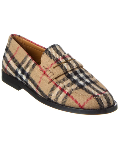 Shop Burberry Check Felt Wool Loafer In Brown