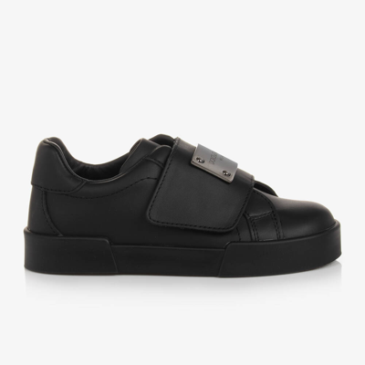 Shop Dolce & Gabbana Boys Black Portofino Leather Trainers
