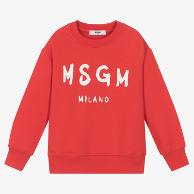 Msgm Logo Print Crew Neck Sweatshirt In Red