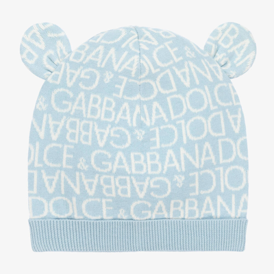 Shop Dolce & Gabbana Baby Boys Blue Cotton & Cashmere Hat