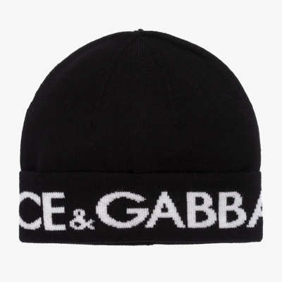 Shop Dolce & Gabbana Boys Black Knitted Wool Beanie