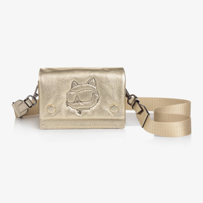 Shop Karl Lagerfeld Kids Girls Gold Faux Leather Shoulder Bag (16cm)