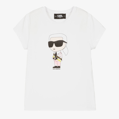 Shop Karl Lagerfeld Kids Teen Girls White Cotton T-shirt