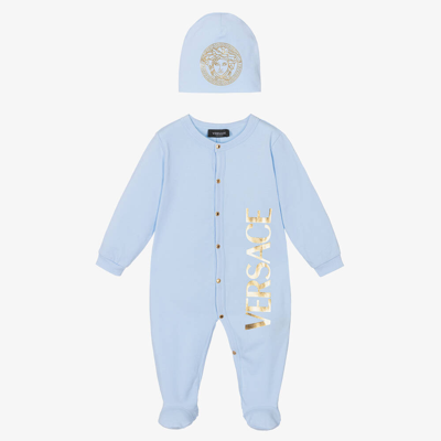 Shop Versace Boys Blue & Gold Babysuit Gift Set