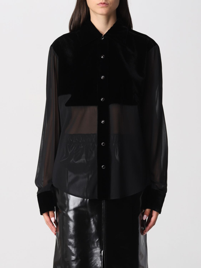 Shop Tom Ford Shirt In Georgette With Velvet Inserts In Black