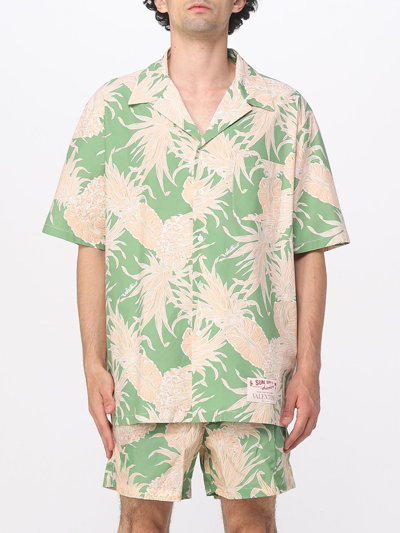 Shop Valentino Shirt In Cotton With Graphic Print In Green