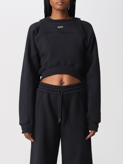 Off-white Cotton Sweatshirt With Frontal Logo In Black