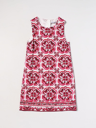 Shop Dolce & Gabbana Dress In Stretch Viscose With Majolica Print In Fuchsia