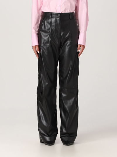 Msgm Black Cargo Pockets Faux-leather Trousers In Black
