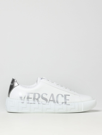 Shop Versace Sneakers In Leather With Printed Logo In White 1