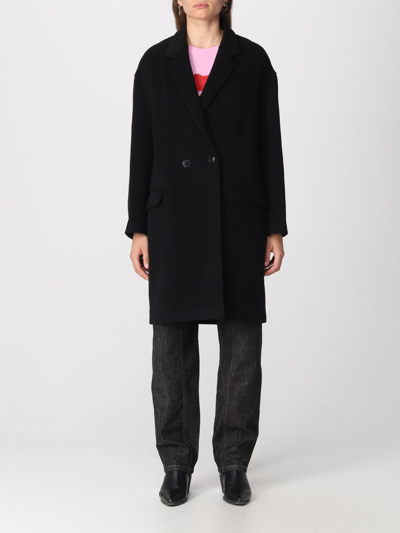 Shop Isabel Marant Coat In Wool And Cashmere Blend In Black