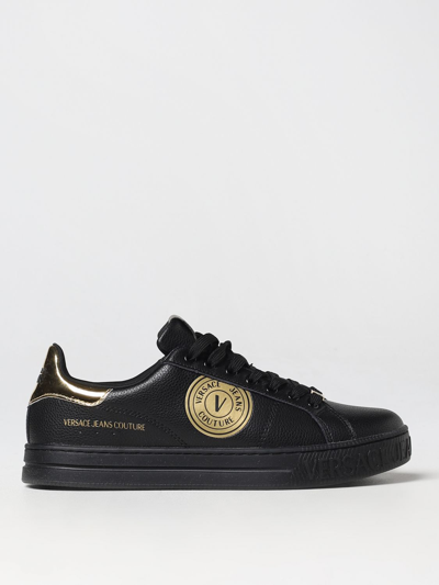 Shop Versace Jeans Couture Sneakers In Grained Leather In Black
