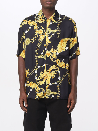 Versace Jeans Couture Man Shirt Black Size 44 Viscose In Black
