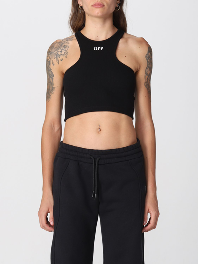 Off-white Women Black Logo Cropped Top In Black