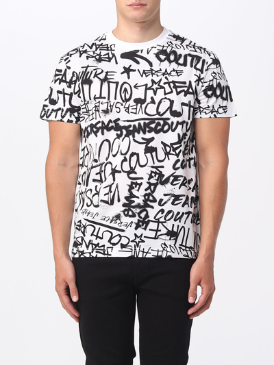 Shop Versace Jeans Couture T-shirt With Graffiti Print In White