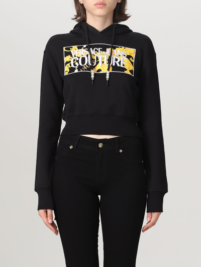 Versace Jeans Couture Embroidered Cropped Sweatshirt In Black