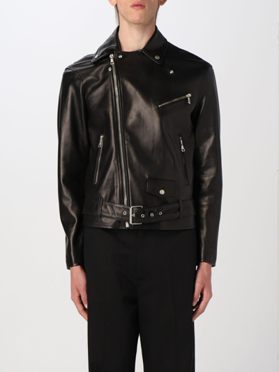 Shop Palm Angels Leather Jacket In Black