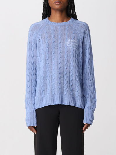 Shop Etro Sweater In Cashmere With Tricot Workmanship In Blue