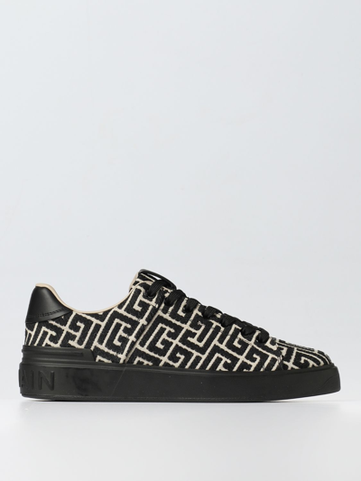 Shop Balmain Sneakers In Canvas With Jacquard Monogram In Black