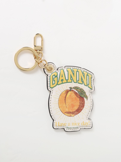 Shop Ganni Peach Key Ring In Recycled Leather In Milk