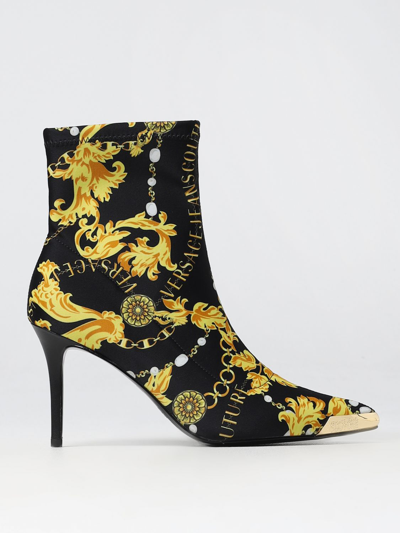 Shop Versace Jeans Couture Ankle Boots In Printed Fabric In Black