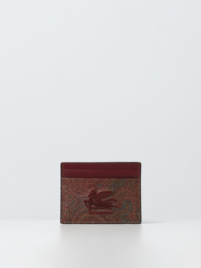 Shop Etro Credit Card Holder In Paisley Coated Cotton With Embroidered Logo In Red