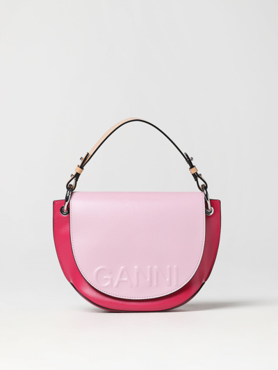 Shop Ganni Bag In Recycled Leather With Embossed Logo In Pink