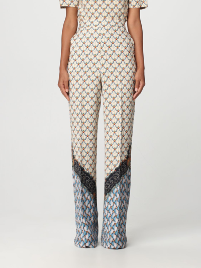 Shop Etro Pants In Printed Cady In Yellow Cream