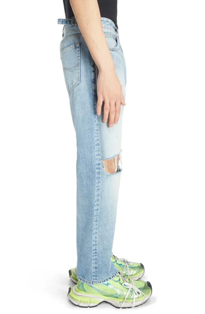 Shop Balenciaga Destroyed Loose Fit Jeans In Eco Blue
