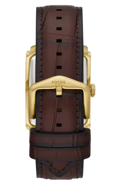 Shop Fossil Carraway Leather Strap Watch, 30mm In Brown/ Gold