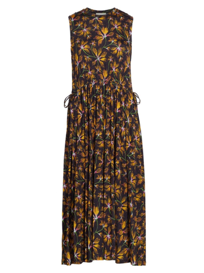 Shop Ulla Johnson Women's Clea Floral Jersey Midi-dress In Maple