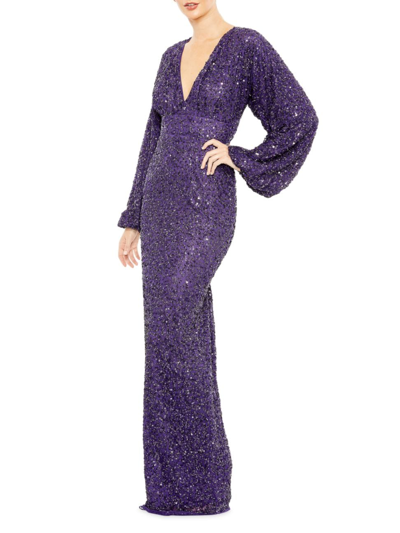 Shop Mac Duggal Women's Embellished V-neck Long-sleeve Gown In Amethyst