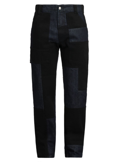 Shop Alexander Mcqueen Men's Patchwork Work Jeans In Indigo Black