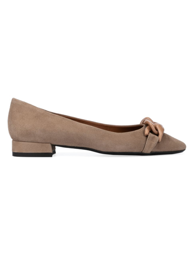 Shop Aquatalia Women's Palina Suede Chain-link Ballet Flats In Taupe