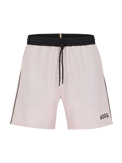 Shop Hugo Boss Men's Contrast Logo Swim Shorts In Light Pink