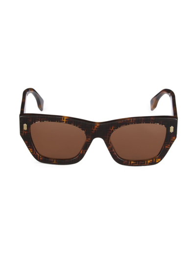 Shop Fendi Men's  Roma 53mm Rectangular Sunglasses In Havana Brown