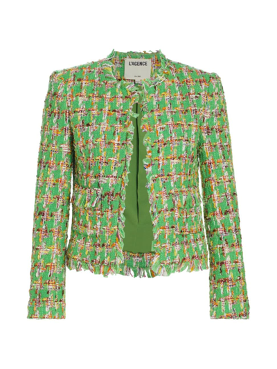 Shop L Agence Women's Angelina Tweed Jacket In Green Mlti Houndstooth Tweed