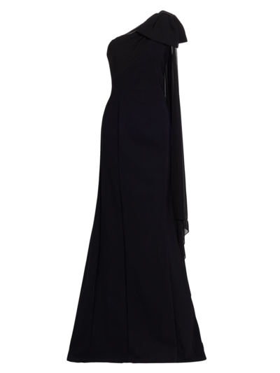 Shop Teri Jon By Rickie Freeman Women's One-shoulder Cape Gown In Black