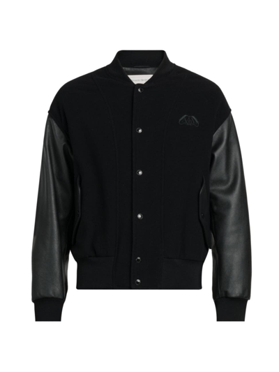 Shop Alexander Mcqueen Men's Wool-blend & Leather Bomber Jacket In Black