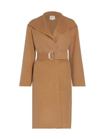 Shop Vince Women's Belted Shawl-lapel Wool-blend Coat In Almond