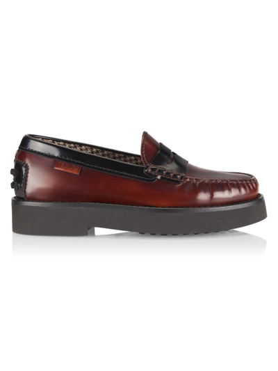 Shop Tod's Women's Gomma 54k Mocassino Leather Loafers In Brown Black