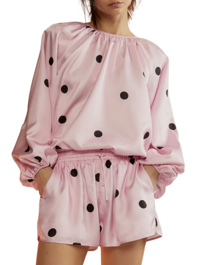Shop Cynthia Rowley Women's Alice Polka Dot Silk Blouse In Black Pink