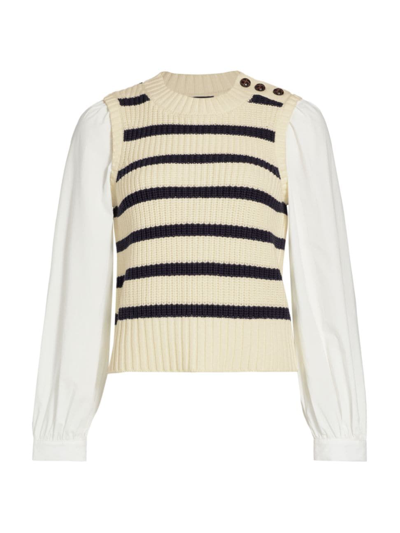 Shop Rails Women's Bambi Stripe Cotton-blend Sweater In Ivory Navy Stripe