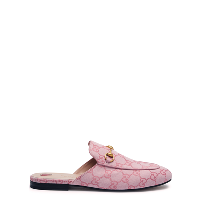 Shop Gucci Princetown Gg-mongrammed Canvas Loafers In Pink