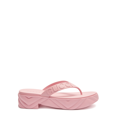 Shop Gucci 50 Logo-embossed Rubber Thong Sandals In Pink