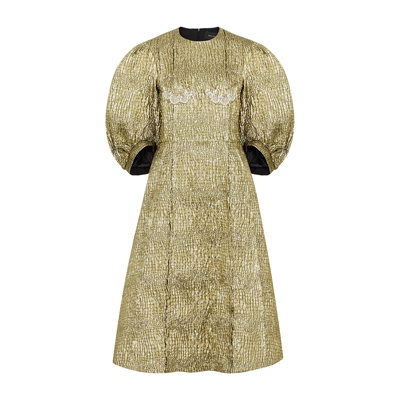 Shop Simone Rocha Crinkled Metallic Cloqué Midi Dress In Gold