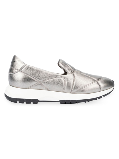Shop Aquatalia Women's Katya Stitched Metallic Leather Sneakers In Silver
