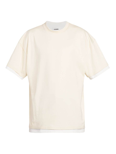 Shop Jil Sander Men's Logo Cotton T-shirt In Bone