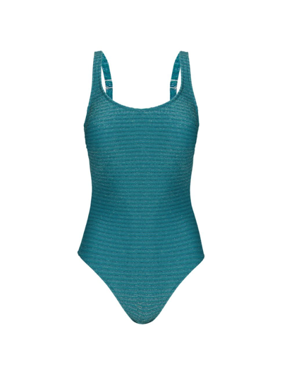 Shop Gottex Swimwear Women's Martini Rib-knit One-piece Swimsuit In Green Multi