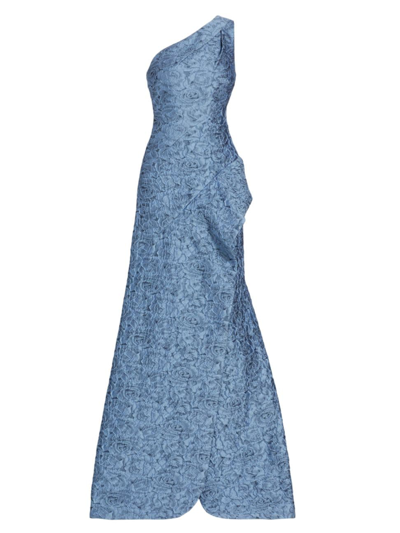 Shop Teri Jon By Rickie Freeman Women's Floral Lace Asymmetric Gown In Slate